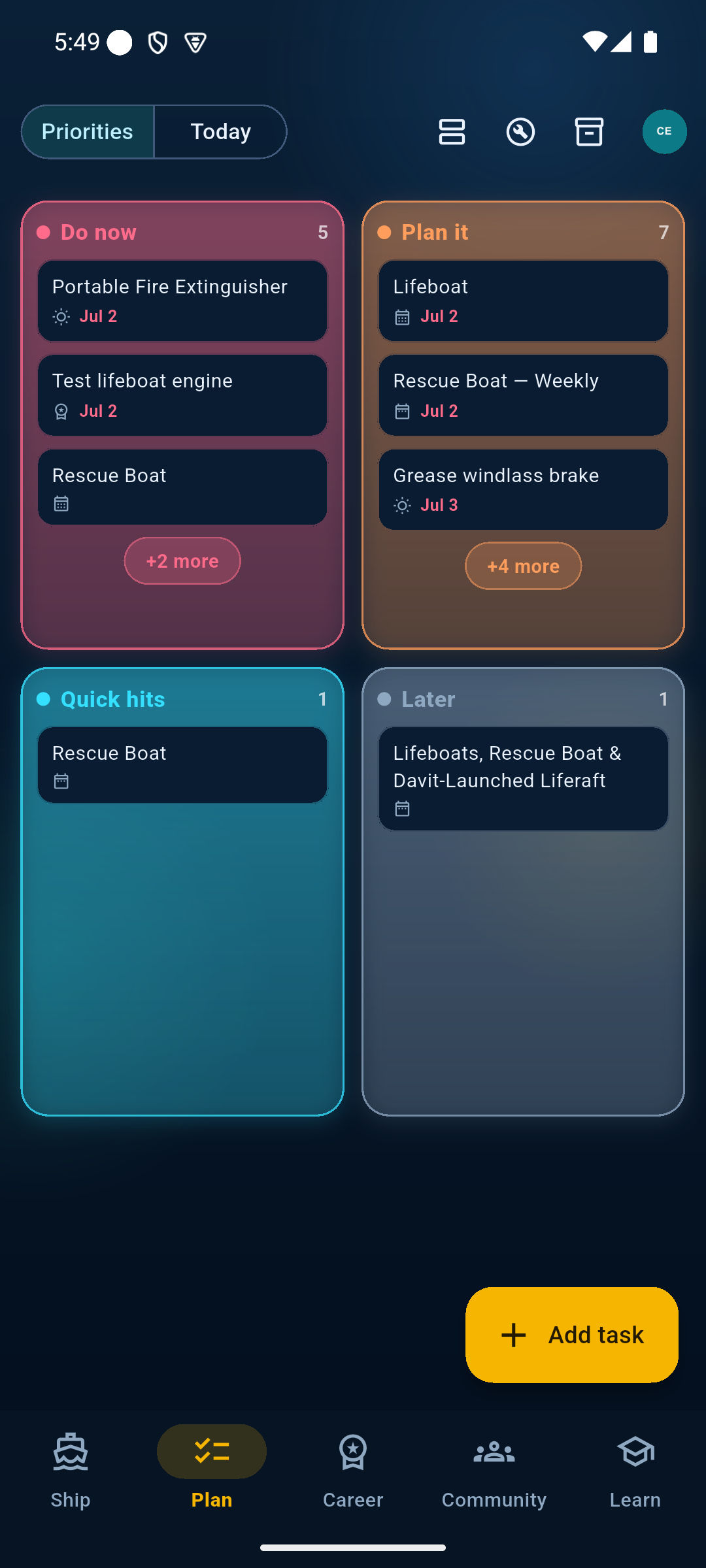 Plan board — prioritised tasks